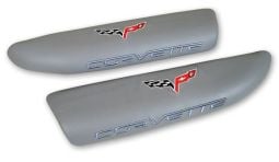 Logo Embroidered Leather Armrest Pads Steel Gray For the C6 Corvette